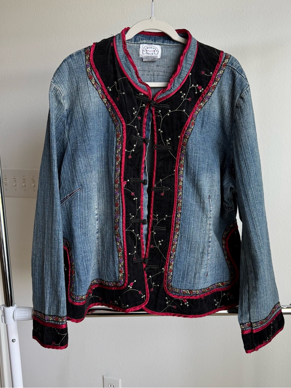 Carolina Blues Denim Jacket - Black & Floral Detailing